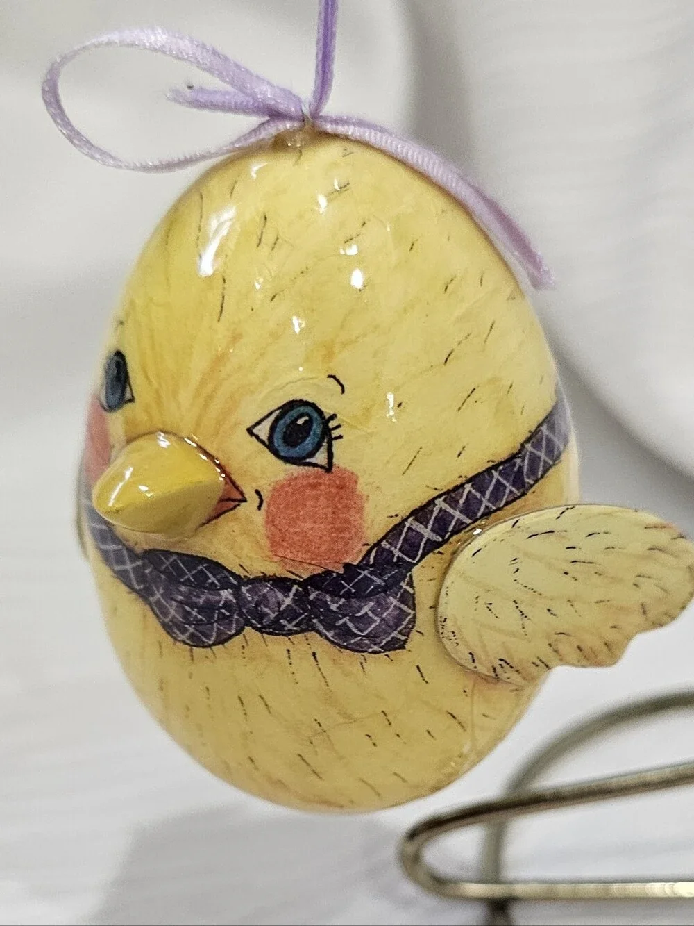 Vintage Paper Mache Yellow Chick Hanging Bird Ornament - Decorative Easter